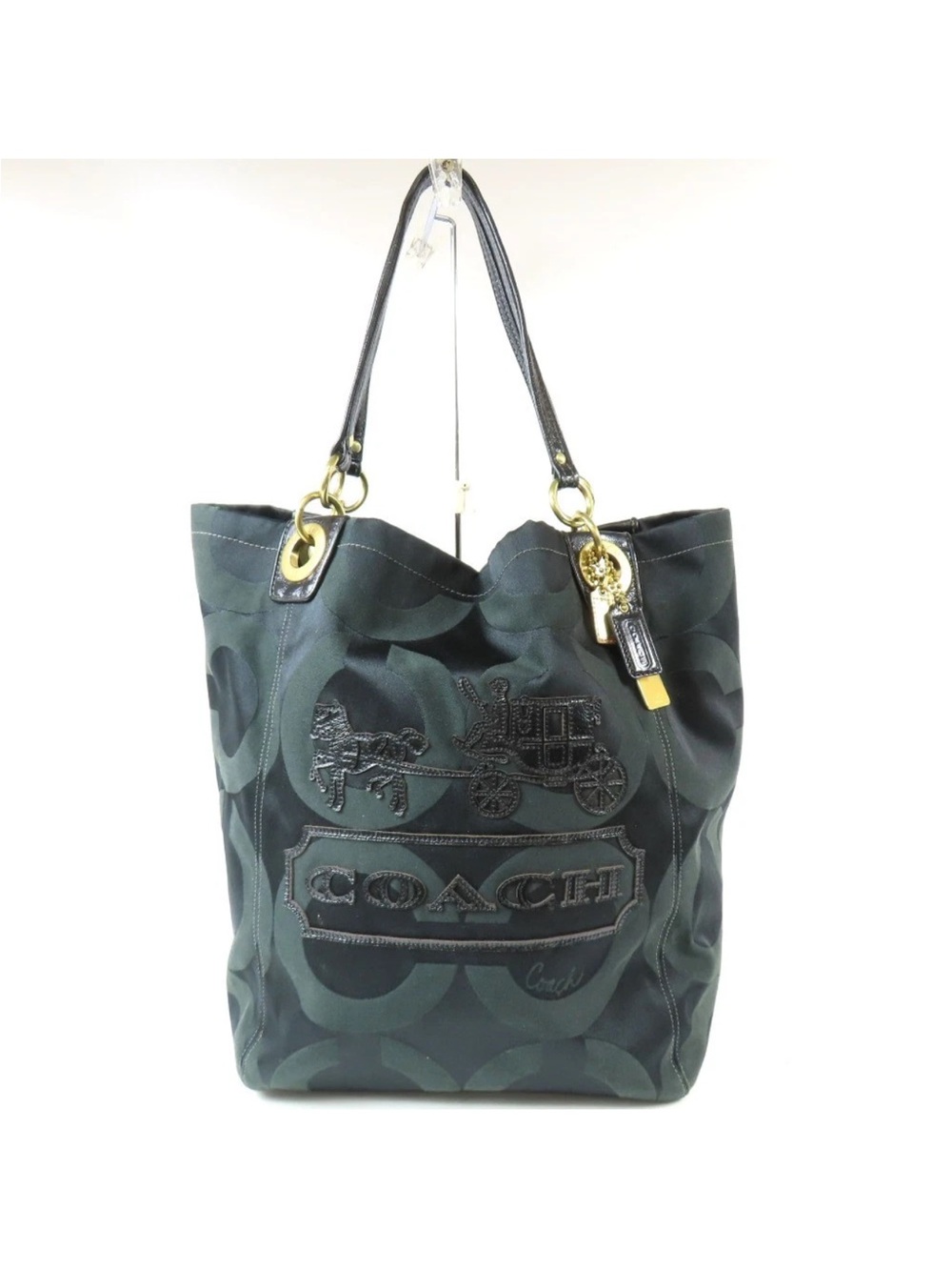 Coach Dark Green and Black Signature Tote with Gold Hardware